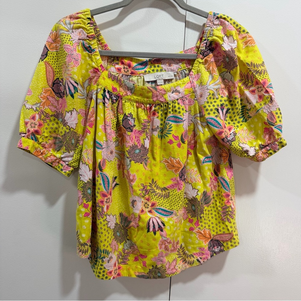 LOFT Vibrant Floral Blouse - Yellow and Pink